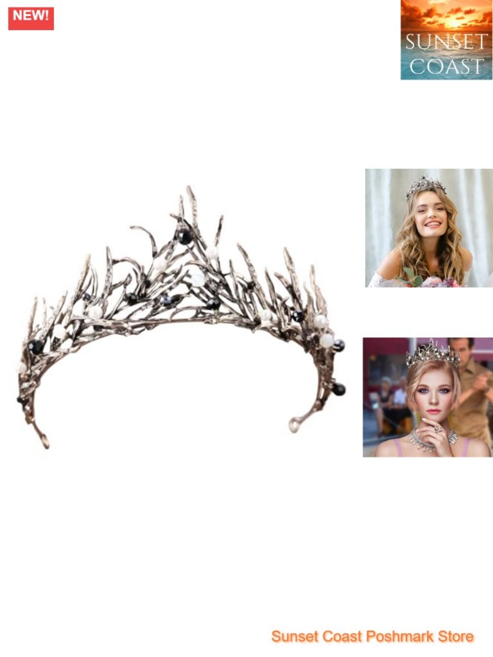 Gothic Black Crown Tiara Baroque Queen Halloween Costume Headpiece with Crystals